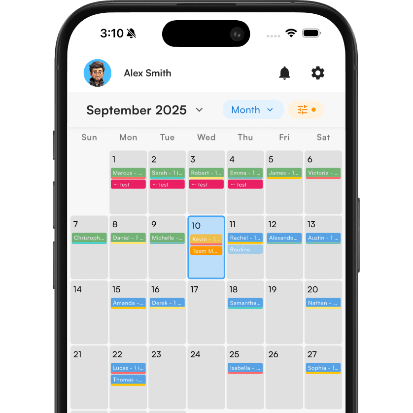 Calendar scheduling view with booked appointments