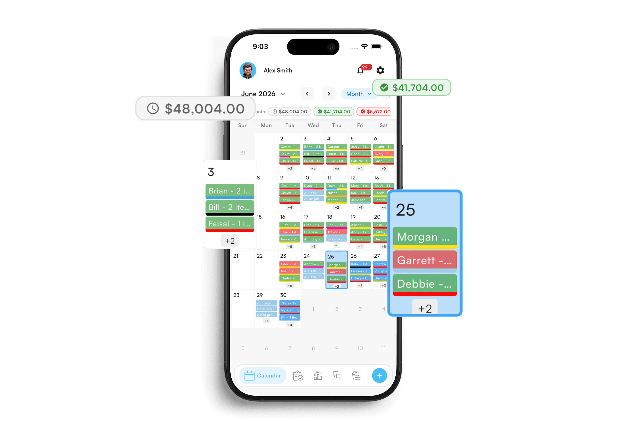 Calendar view showing scheduled appointments