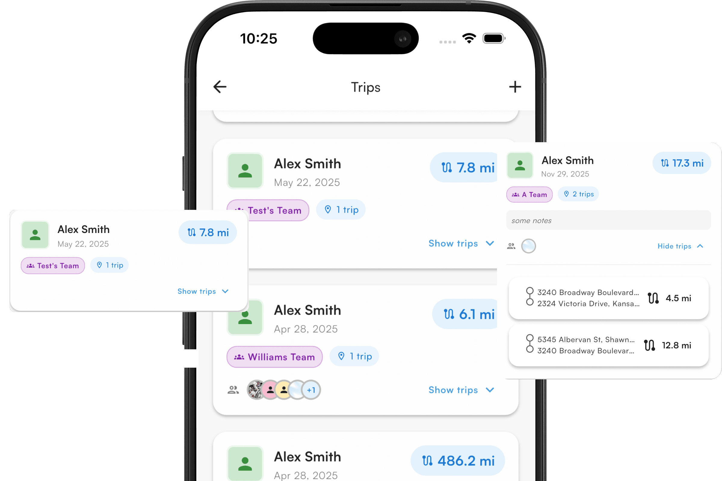 Screenshots of the trips page and new trip page