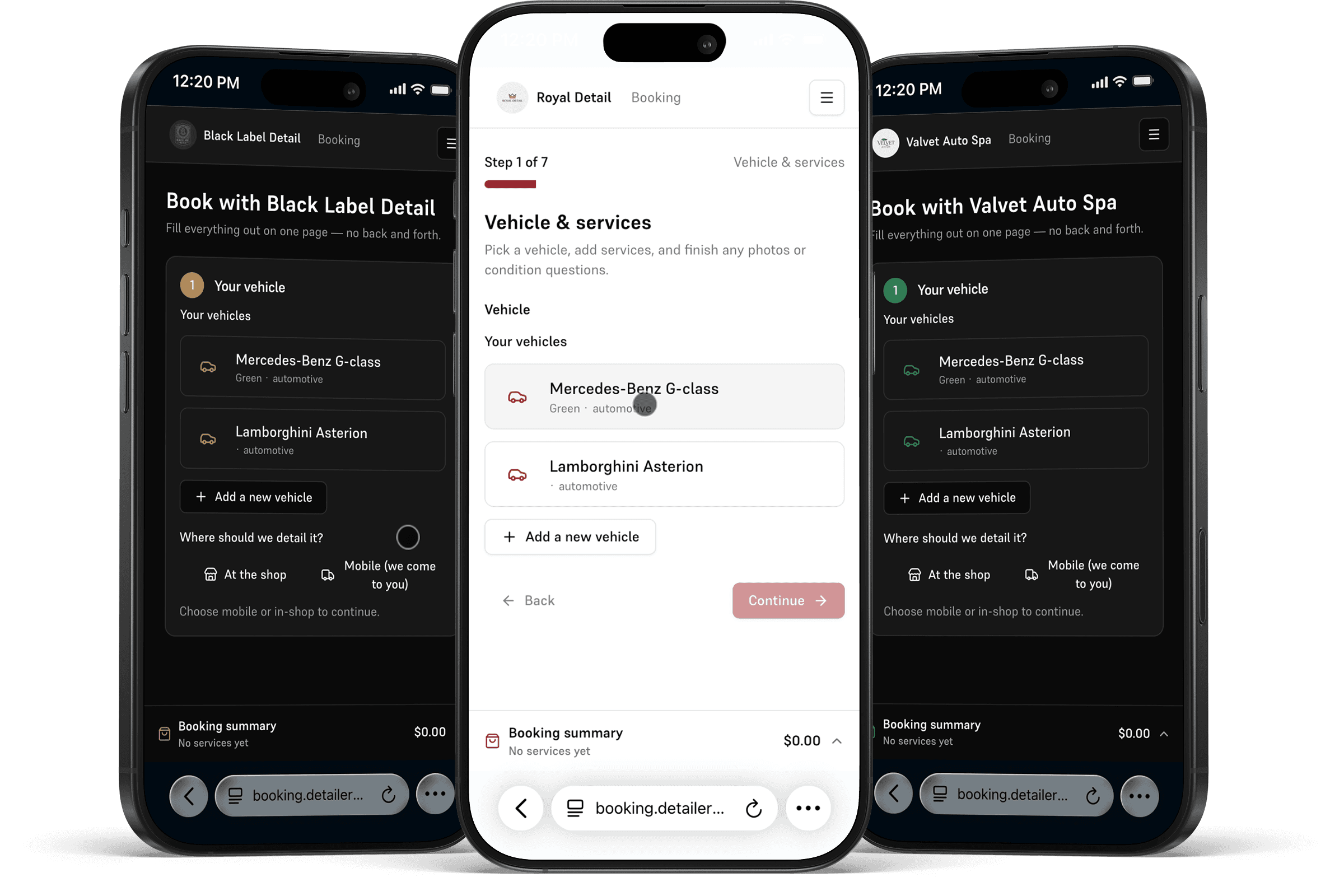 Vehicle selection in add to cart flow